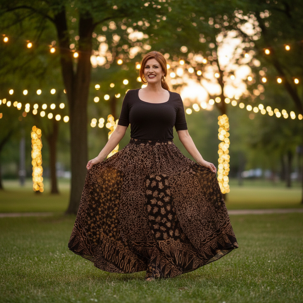 Amiyah Batik Patchwork Layered Elastic Waist Maxi Skirt