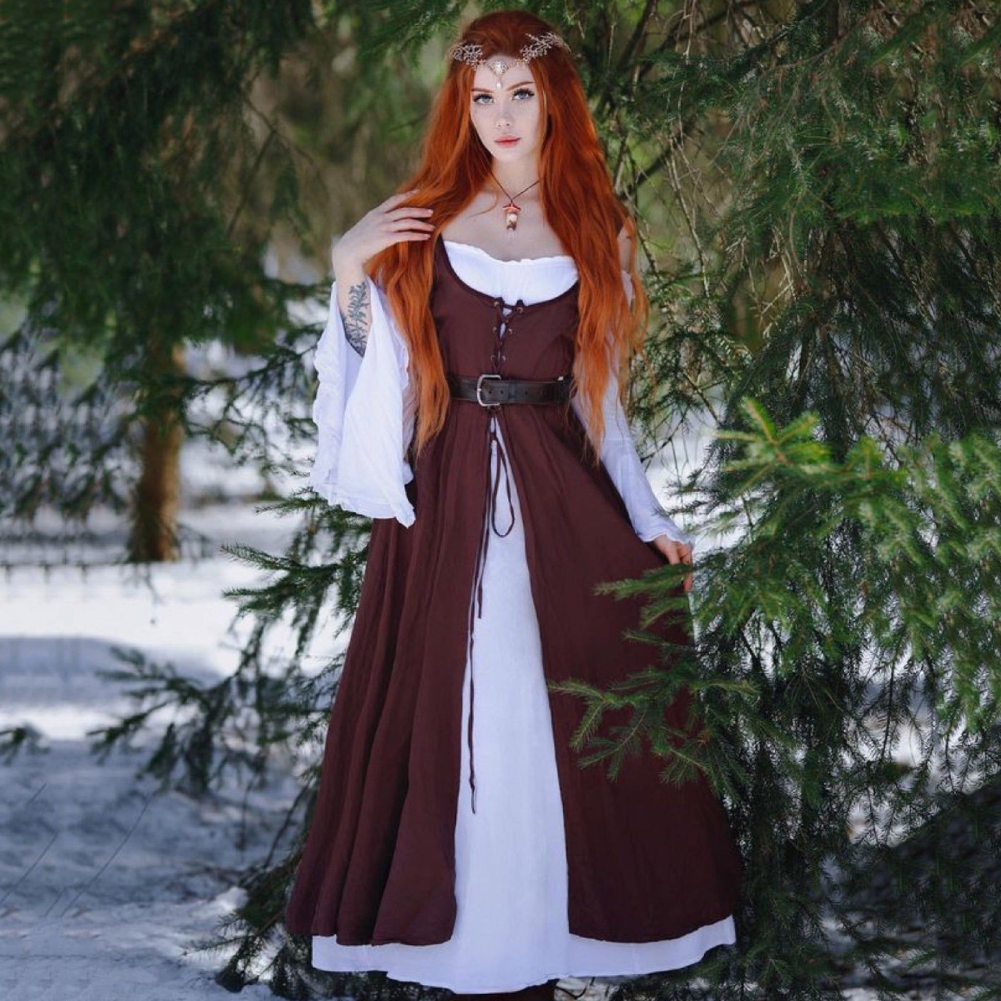 Macie Wiccan Medieval Set 2 Pieces Outfit Maxi Dress - The Bohemian Closet