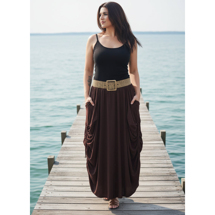 Adriana Elastic Waist Pockets Boho Maxi Skirt - The Bohemian Closet