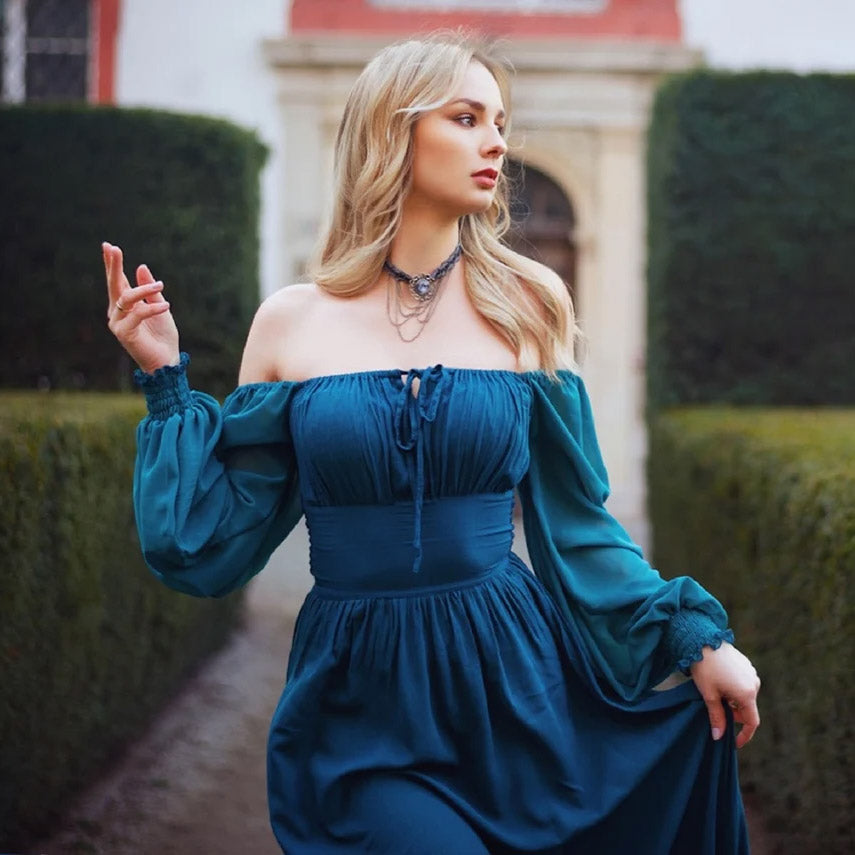 Mylah Romantic Length Chiffon Sleeves Medieval Maxi Dress - The Bohemian Closet