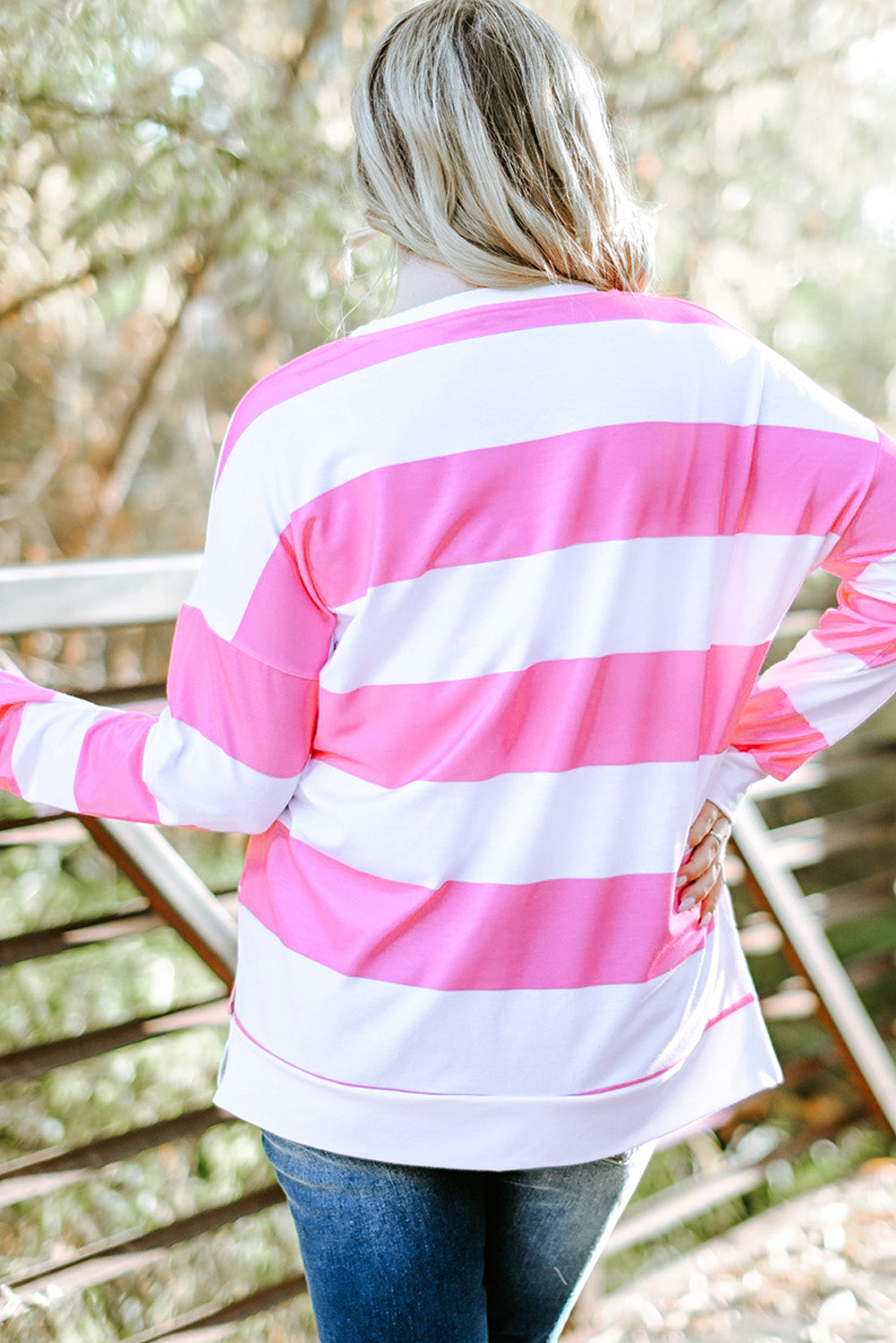 Sariyah Pink Striped Side Slit Plus Size Sweatshirt - The Bohemian Closet