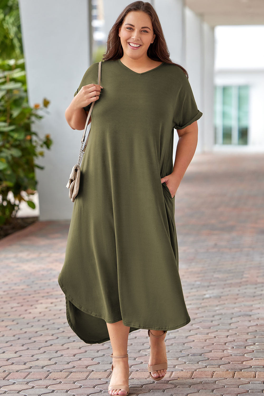 Plus size olive green maxi outlet dress