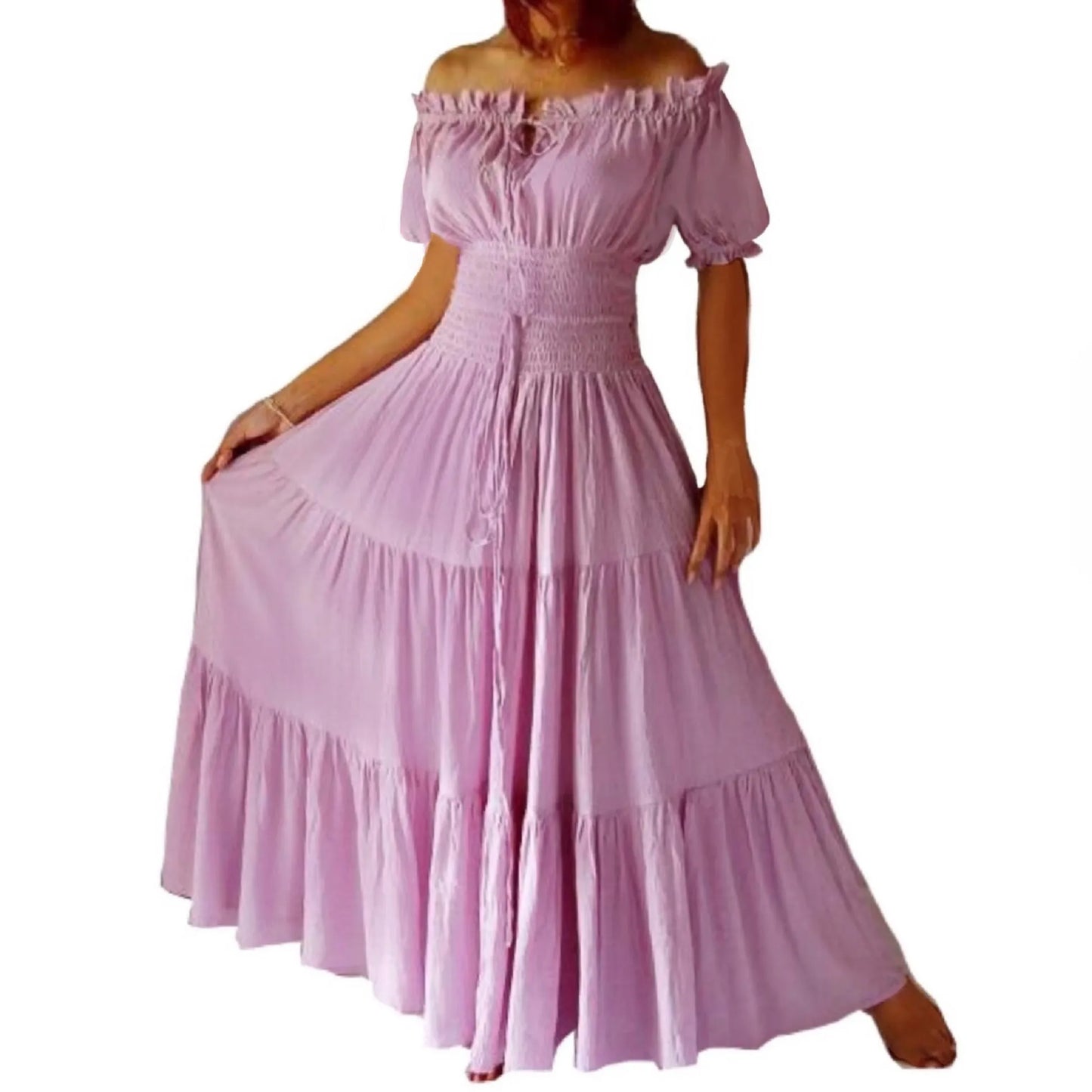 Priscilla Rayon Crinkle Short Sleeve Maxi Long Dress - The Bohemian Closet