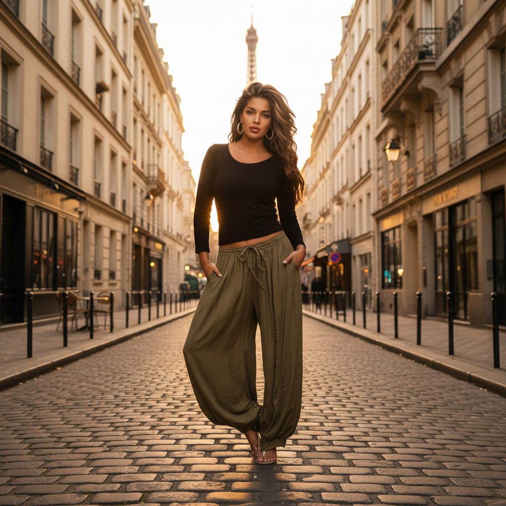 Olive Boho Drawstring Harem Pants - The Bohemian Closet