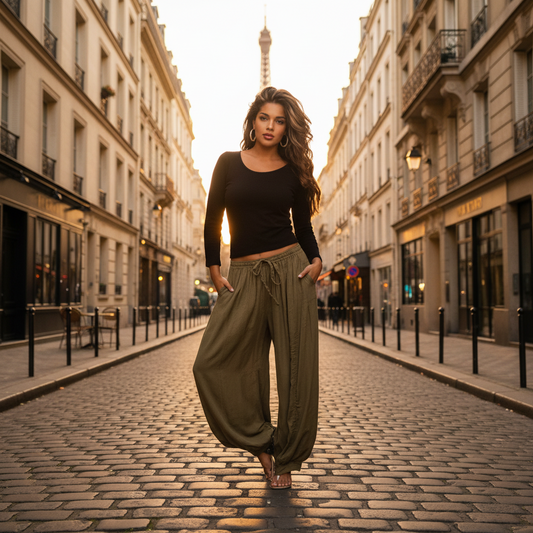 Olive Boho Drawstring Harem Pants - The Bohemian Closet