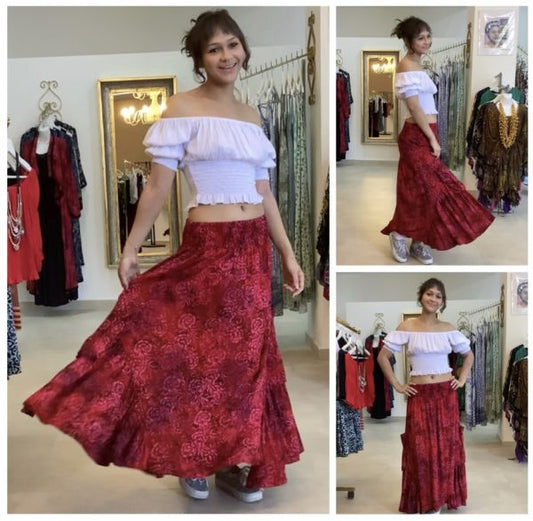 Maria Bohemian Ruffle Pockets Batik Maxi Skirt