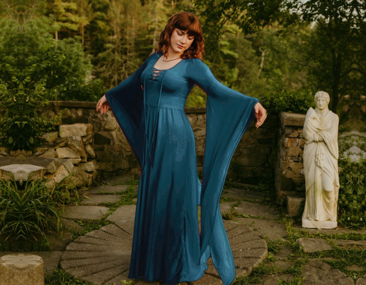 Aurelia Renaissance Flowing Sleeve Lace Up Ties Maxi Dress