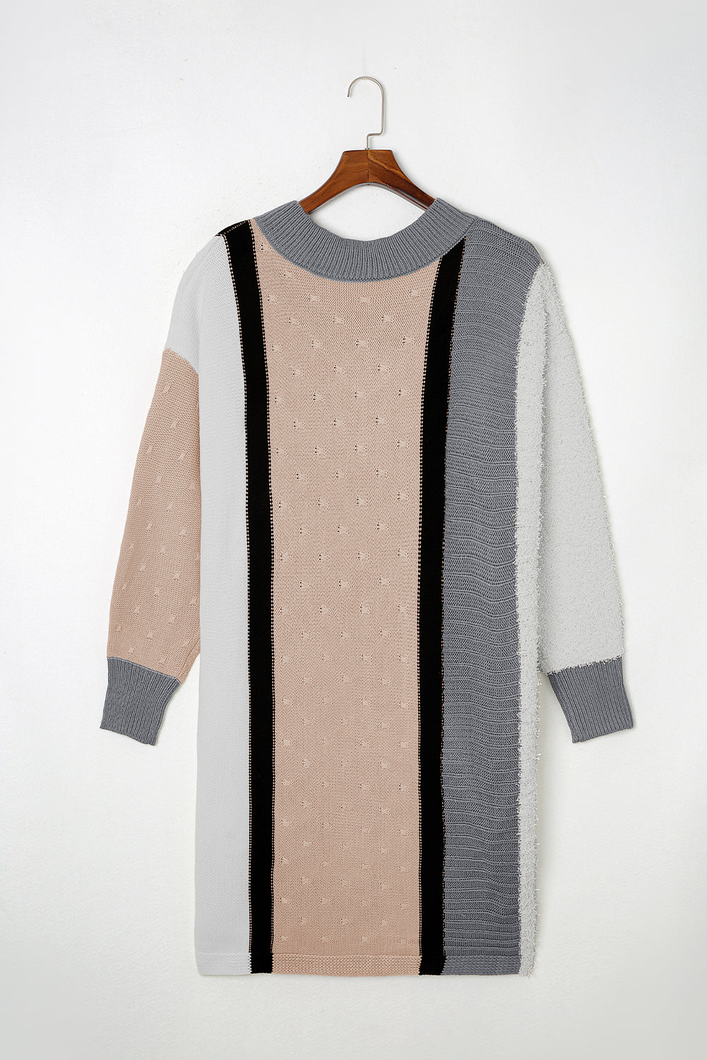 Apricot Mixed Boucl Color Block Plus Size Sweater Dress