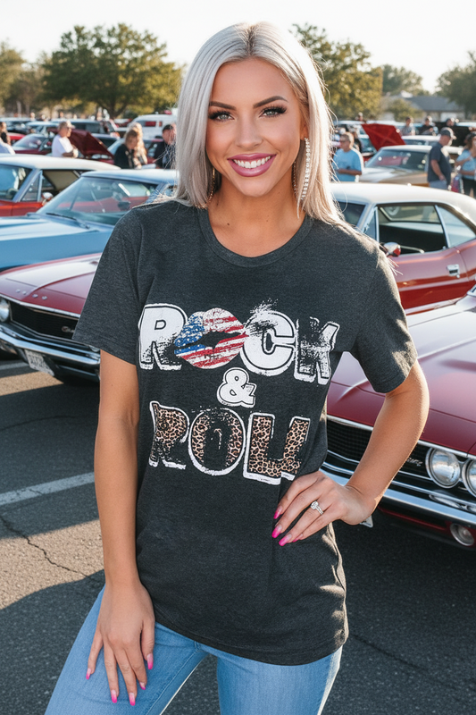 Zoey Rock Grey White Tee - The Bohemian Closet