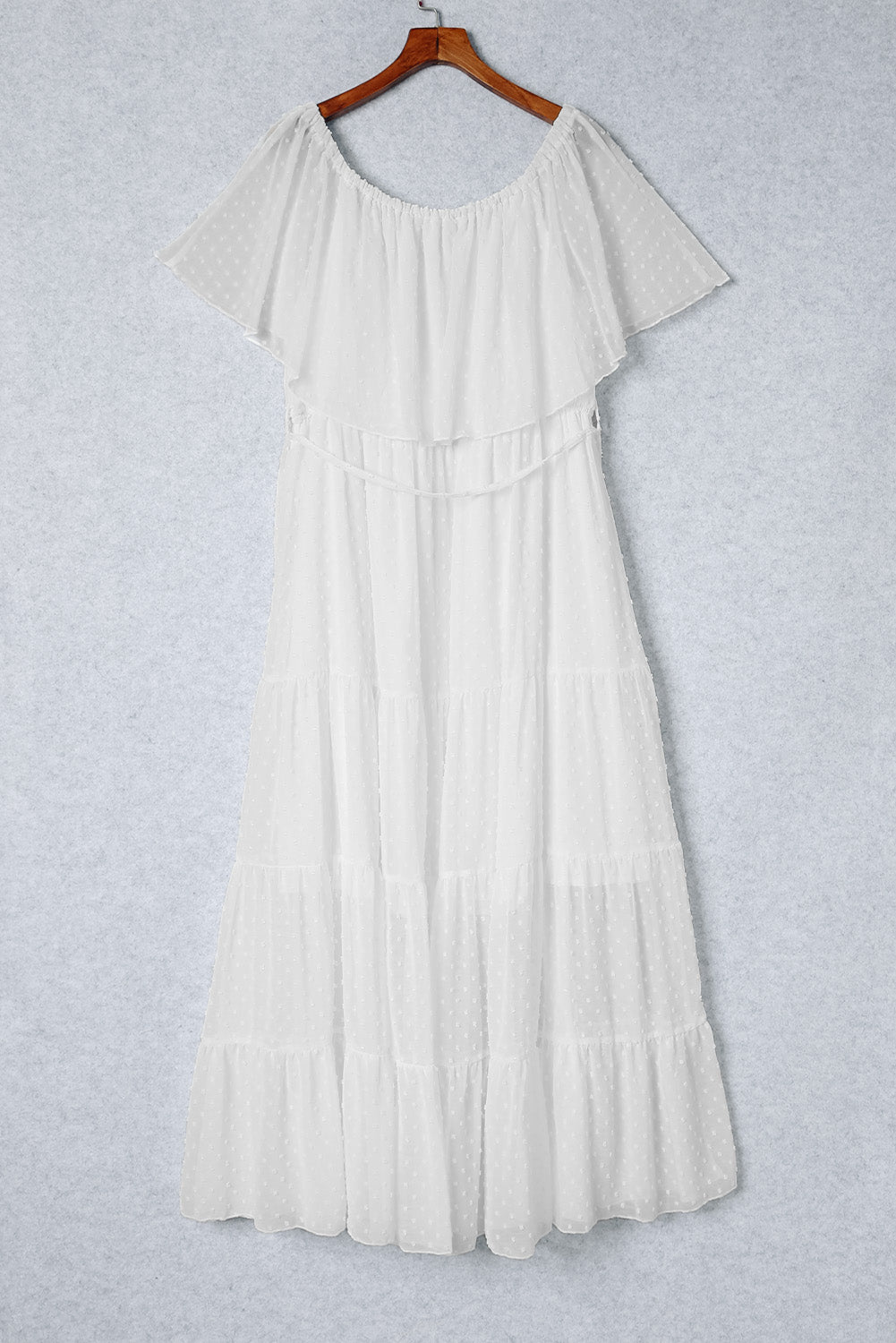 White Swiss Dot Plus Size Ruffle Tiered Maxi Dress