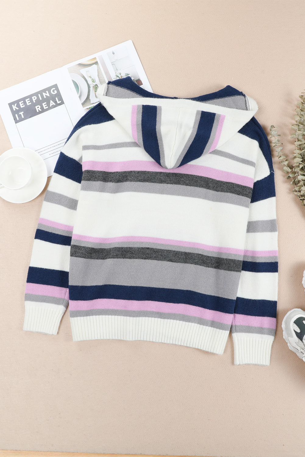 Bria Stripe Plus Size Striped Hooded Knit Sweater - The Bohemian Closet