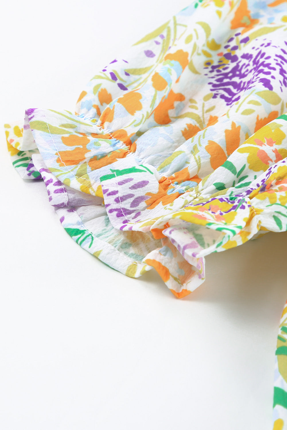 Multicolor Plus Size Floral Print Ruffle Bubble Sleeve Babydoll Dress