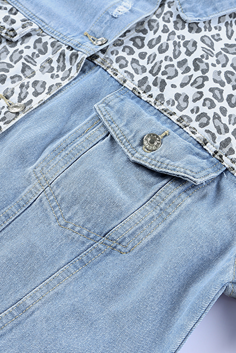 Jovie Blue Leopard Ripped Cropped Denim Jacket - The Bohemian Closet