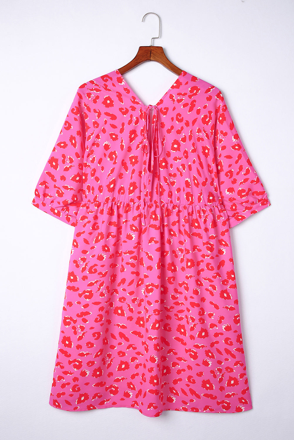 Rose Plus Size 3/4 Sleeves V Neck Leopard Dress