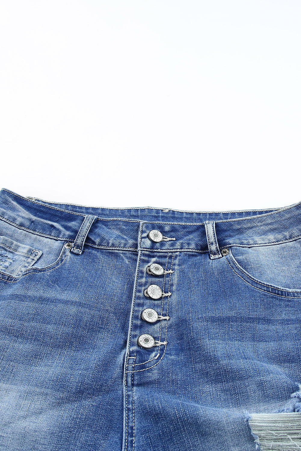 Kiana Sky Blue Quintuplicate Button Fly High Rise Denim Shorts - The Bohemian Closet