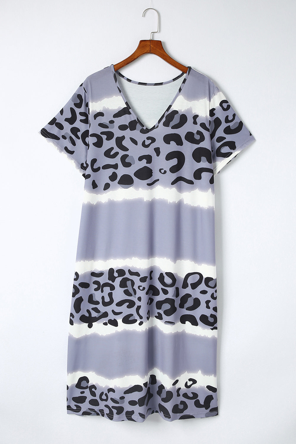 Halle Leopard Color Block V Neck T Shirt Dress - The Bohemian Closet