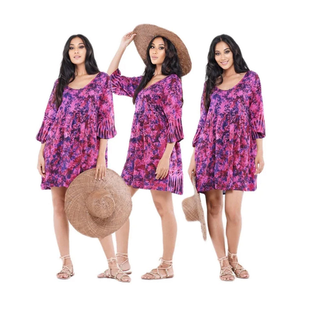 Charlotte Baby Doll Short Dress Cottagecore Overisze Hippie Empire Bust Bali Batik - The Bohemian Closet