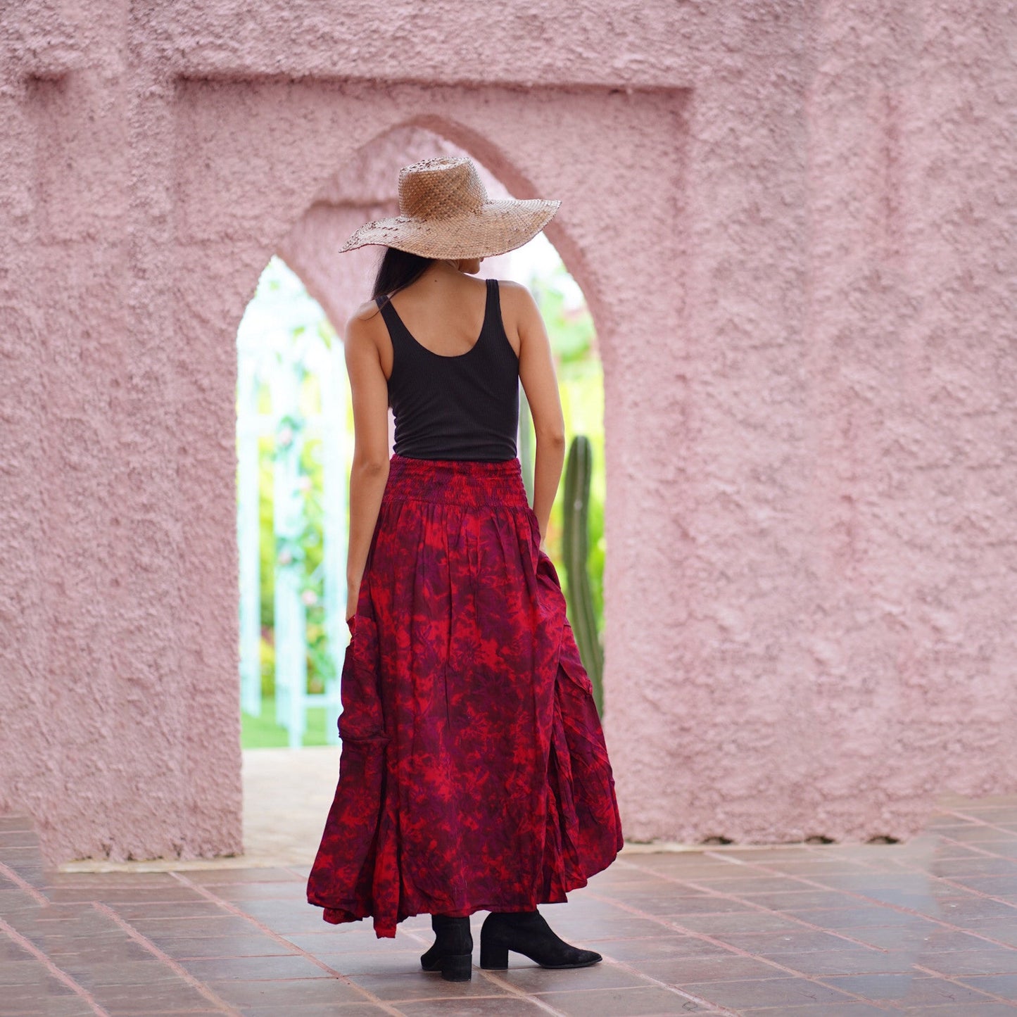 Carolina Ruffle Pockets Bali Batik Bohemian Maxi Skirt - The Bohemian Closet