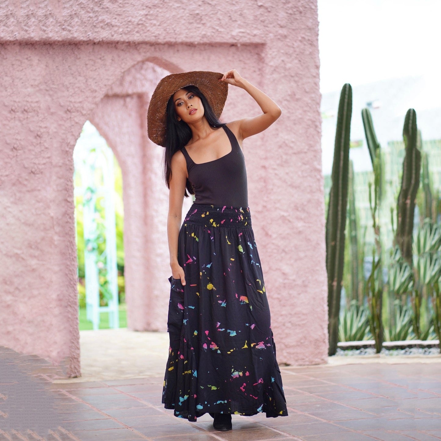 Carolina Ruffle Pockets Bali Batik Bohemian Maxi Skirt - The Bohemian Closet