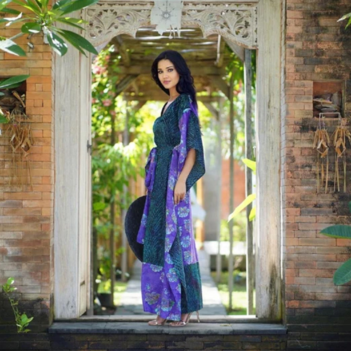 Kyleigh Boho Bali Batik Caftan Maxi Dress - The Bohemian Closet