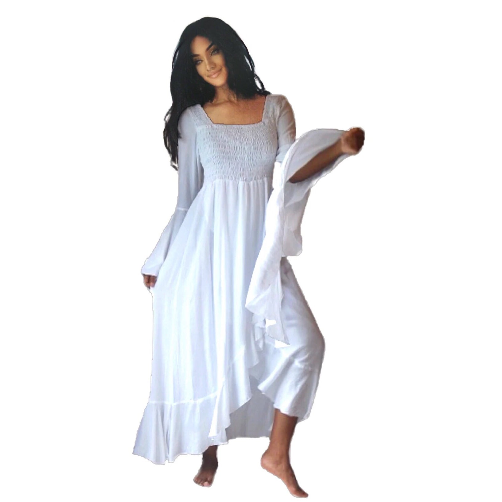 Ariya Ruffle Wrap Dress with Waterfall Sleeves - The Bohemian Closet