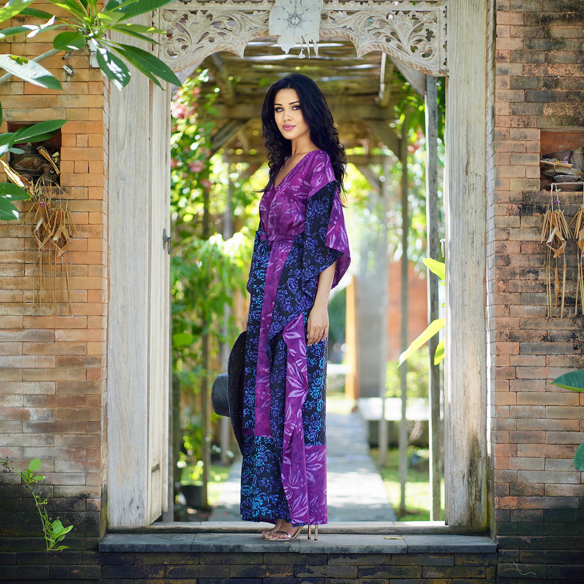 Kyleigh Boho Bali Batik Caftan Maxi Dress - The Bohemian Closet
