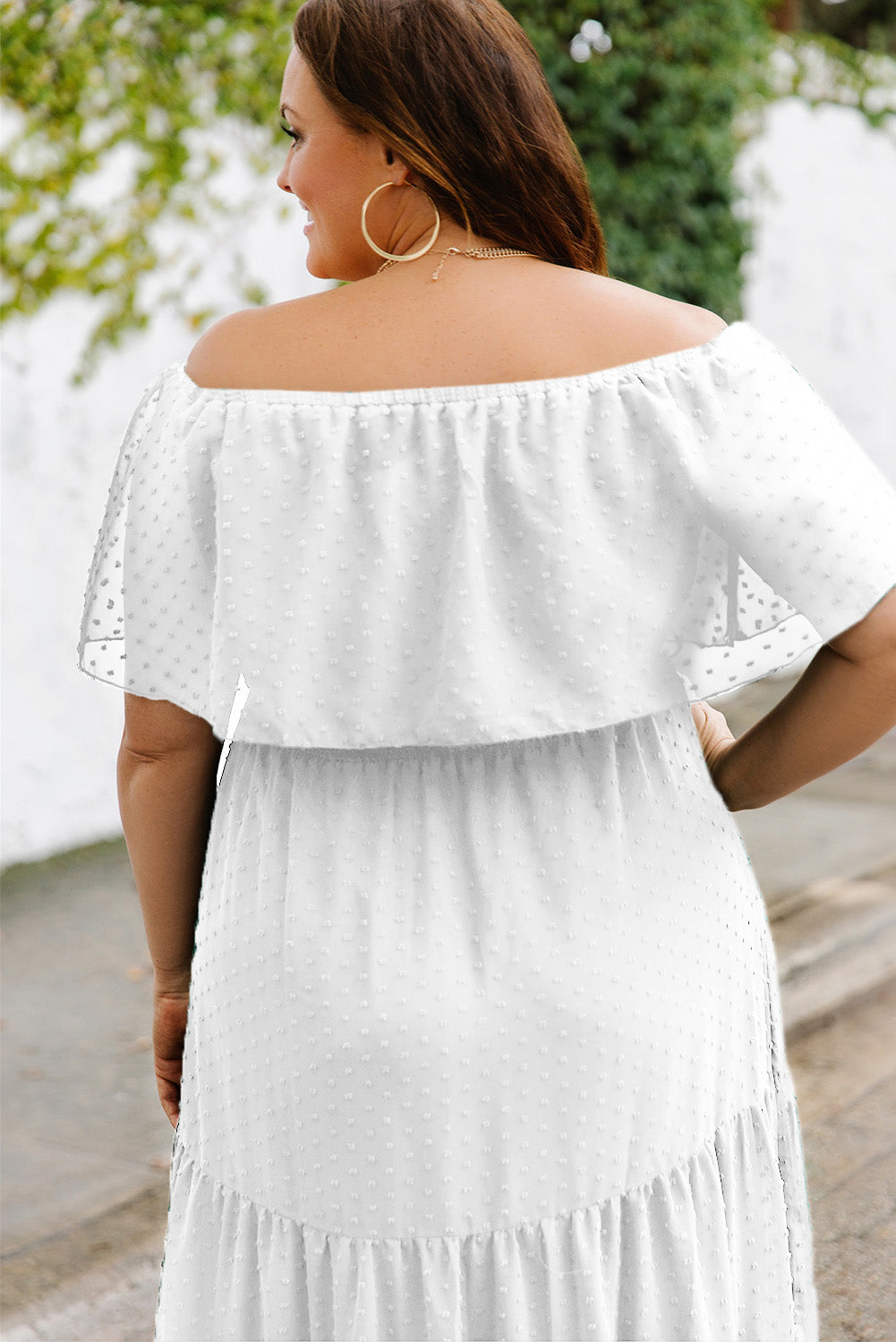 White Swiss Dot Plus Size Ruffle Tiered Maxi Dress