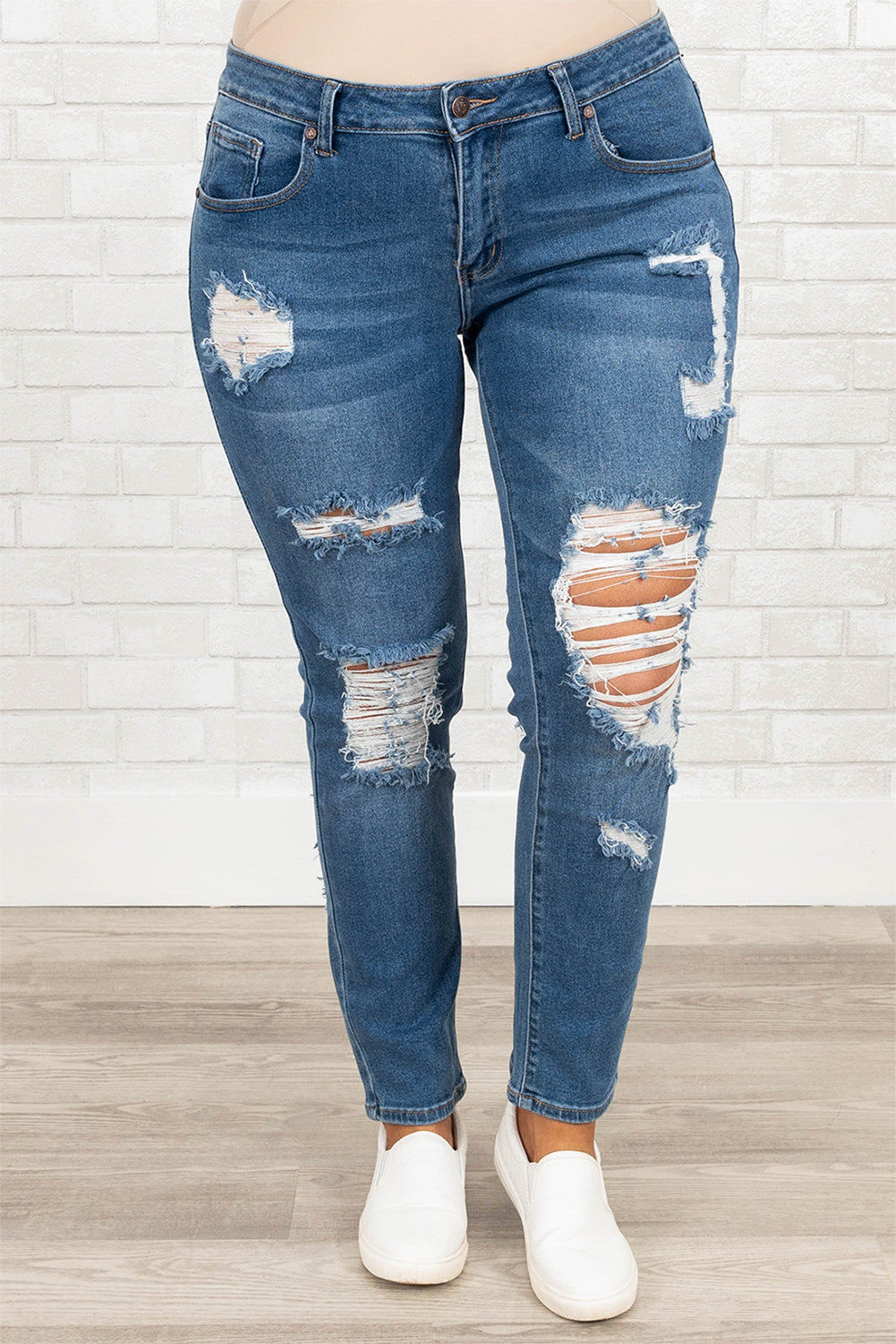 Lara Blue Distressed Ripped Skinny Jeans - The Bohemian Closet