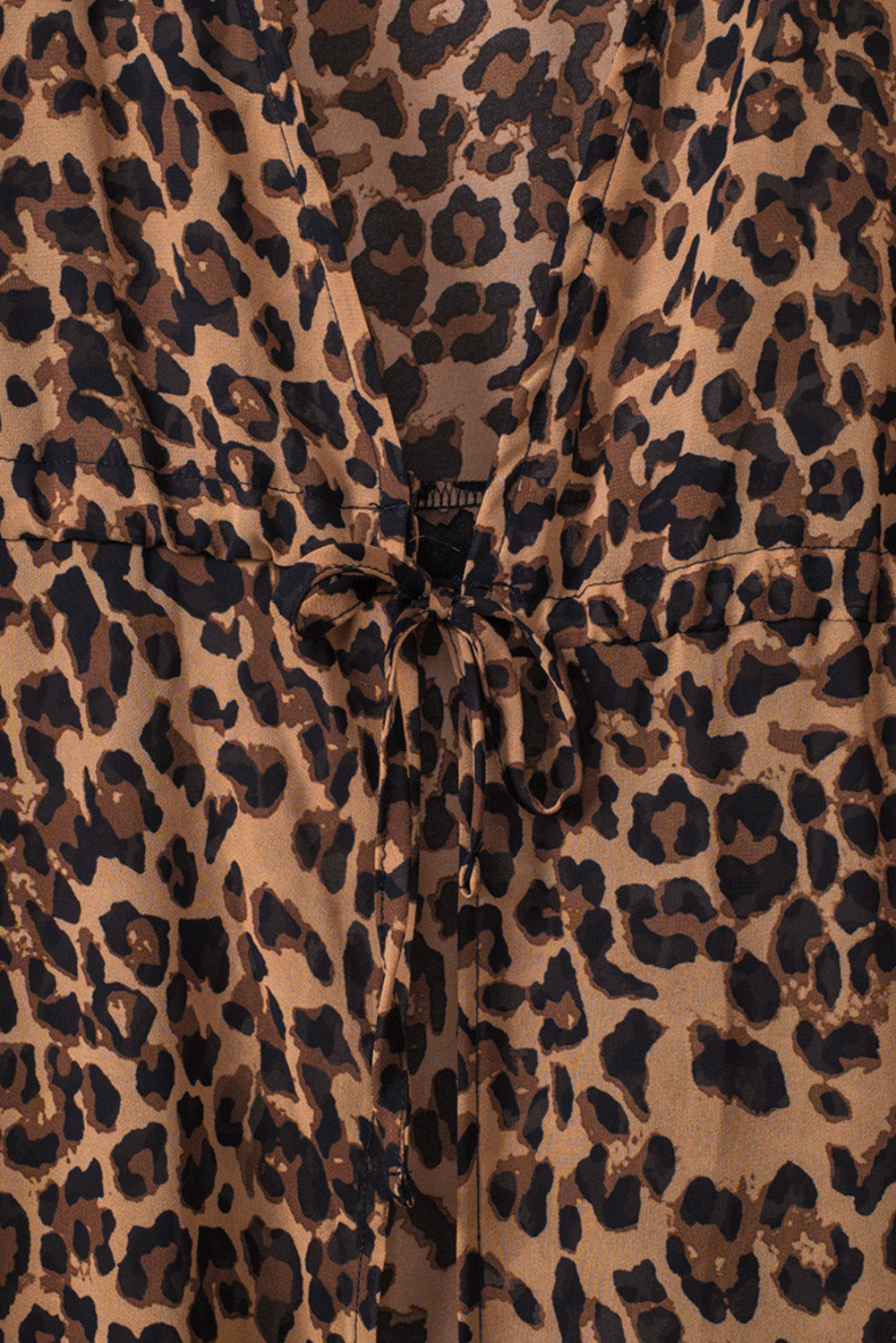 Leopard Print Tie Waist Open Front Kimono Beach Cover Up