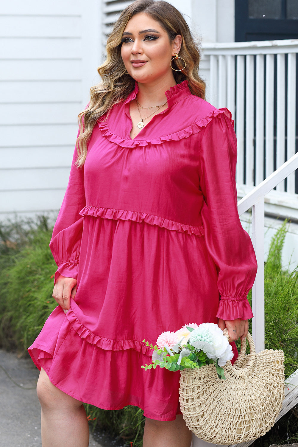 Plus size outlet ruffle sleeve dress