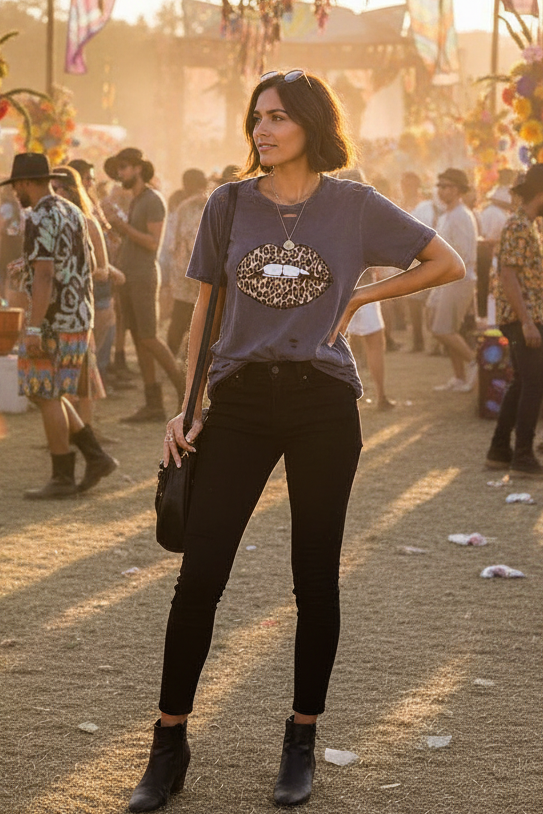 Scarlett Leopard Lip Cotton Tee - The Bohemian Closet