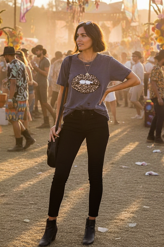 Scarlett Leopard Lip Cotton Tee - The Bohemian Closet