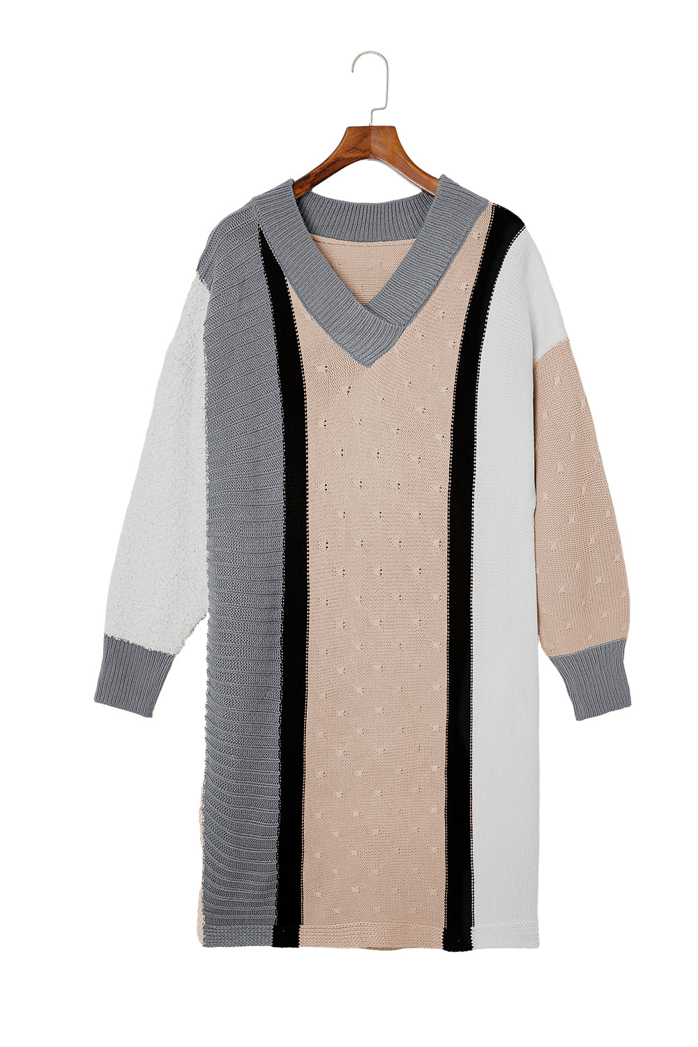 Apricot Mixed Boucl Color Block Plus Size Sweater Dress