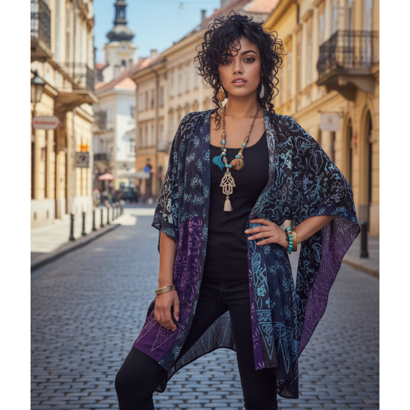 Amelia Batik Patch Gauzy Jacket - The Bohemian Closet