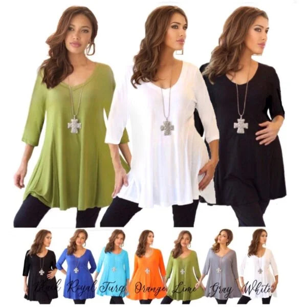 Anastasia Stretch Jersey A Line 3/4 Sleeve Tunic - The Bohemian Closet