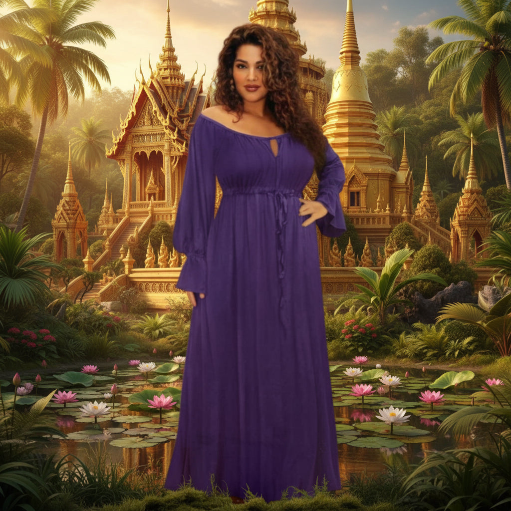 Julie Crinkle Rayon Empire Maxi Long Dress - The Bohemian Closet