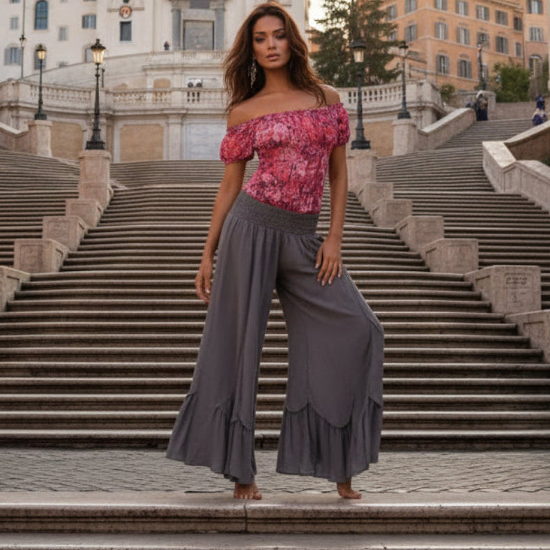 Scallop Hem Chiffon Bloomer Lagenlook Pants - The Bohemian Closet