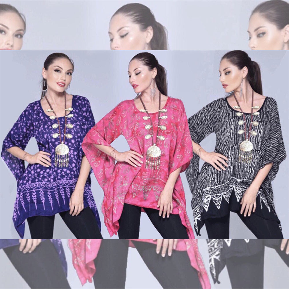 Naomi Boho 2 Hole Gauzy Batik Tunic Top - The Bohemian Closet