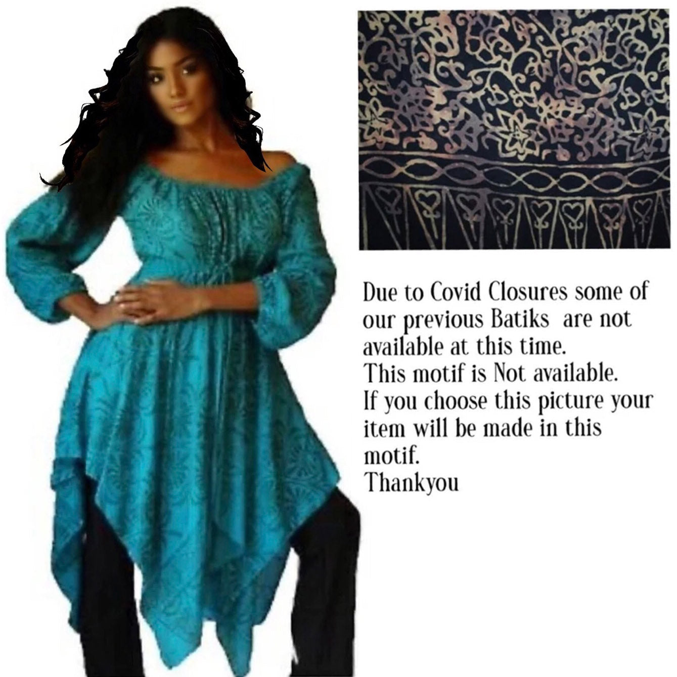 Layla Batik Print  with 3/4 Sleeves Peasant Gypsy Blouse - The Bohemian Closet
