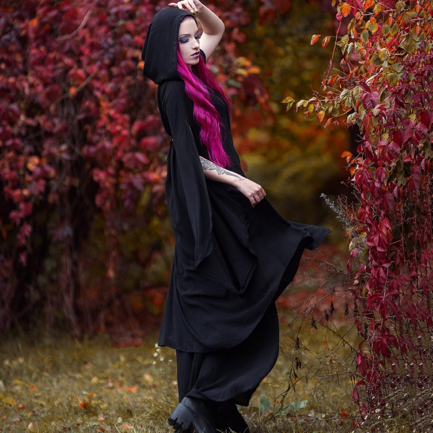 Aisha CottageGoth Palazzo Pant and Hooded Long Blouse Outfit - The Bohemian Closet