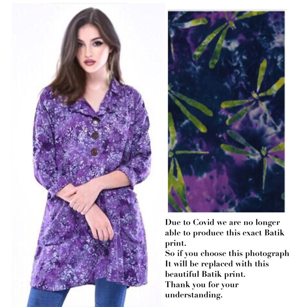 Arya Batik Artsy Notch Collar Top Pocket Long Sleeve Tunic - The Bohemian Closet