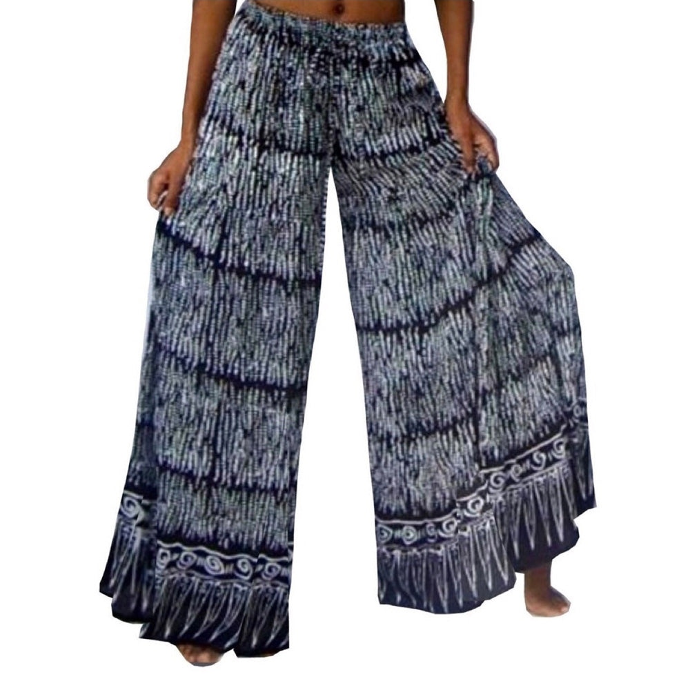 Gabriela Wide Leg Bali Batik Rayon Tiered Pants - The Bohemian Closet