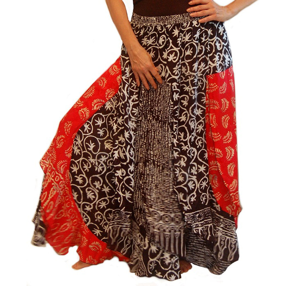 Amiyah Batik Patchwork Layered Elastic Waist Maxi Skirt - The Bohemian Closet