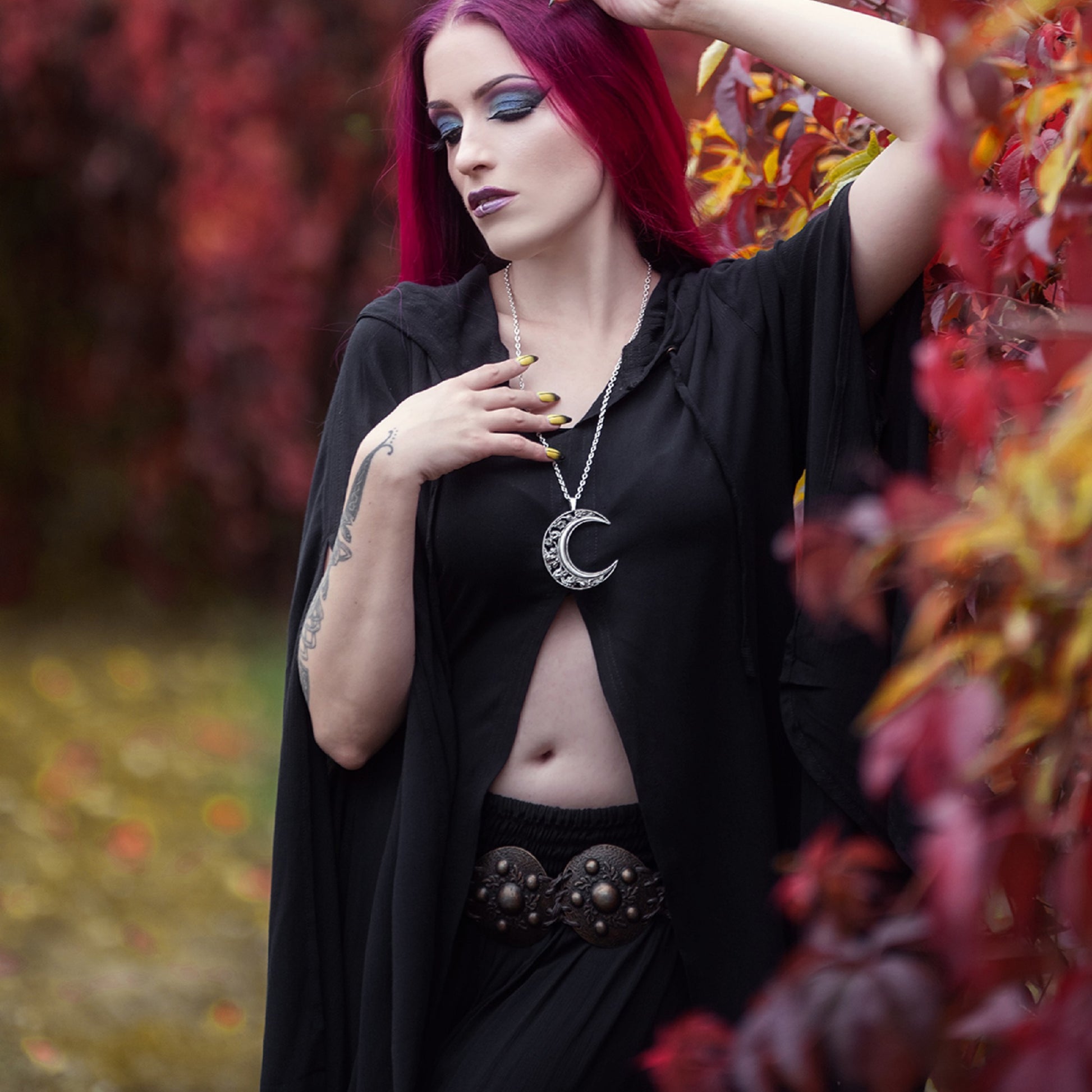 Aisha CottageGoth Palazzo Pant and Hooded Long Blouse Outfit - The Bohemian Closet