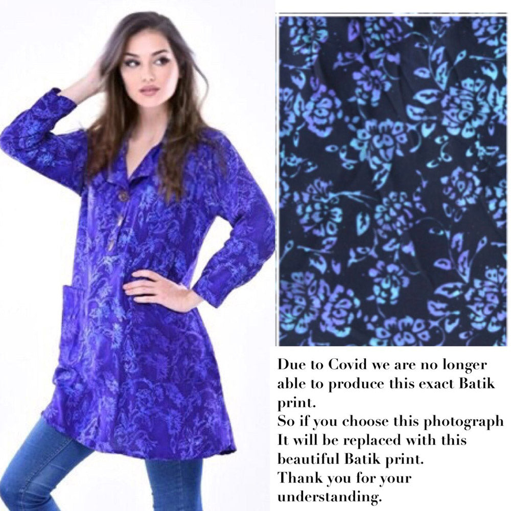 Arya Batik Artsy Notch Collar Top Pocket Long Sleeve Tunic - The Bohemian Closet