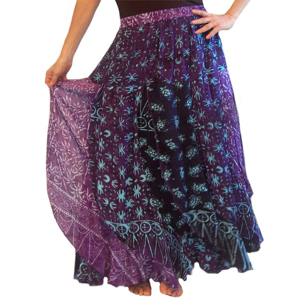 Amiyah Batik Patchwork Layered Elastic Waist Maxi Skirt - The Bohemian Closet