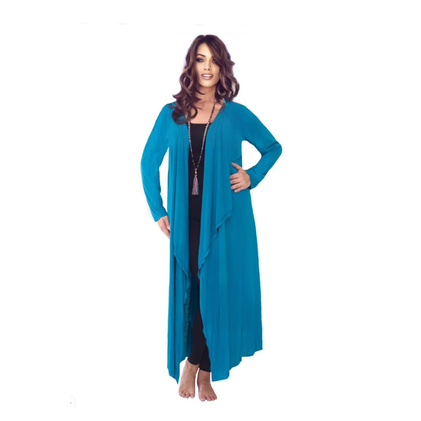 Samira Stretch Jersey Cascade Ruffles Long Jacket - The Bohemian Closet