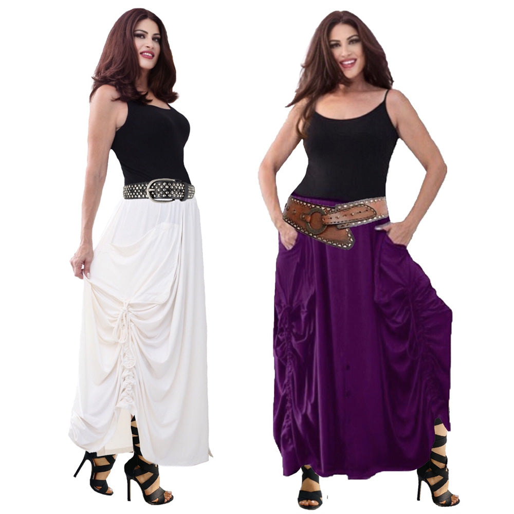Adriana Elastic Waist Pockets Boho Maxi Skirt - The Bohemian Closet