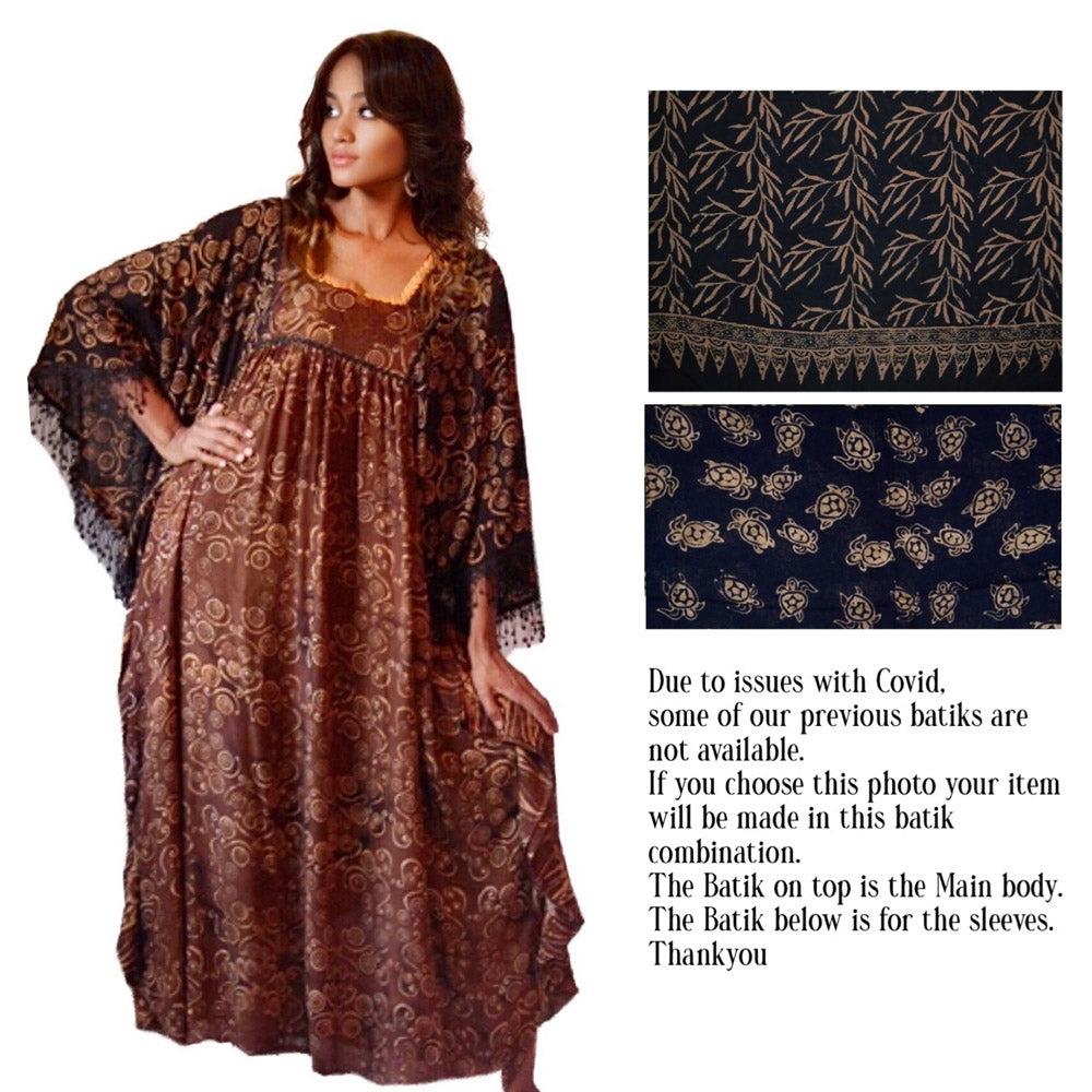 Myra Boho Maxi Butterfly Gypsy Lace Trim Batik Dress - The Bohemian Closet