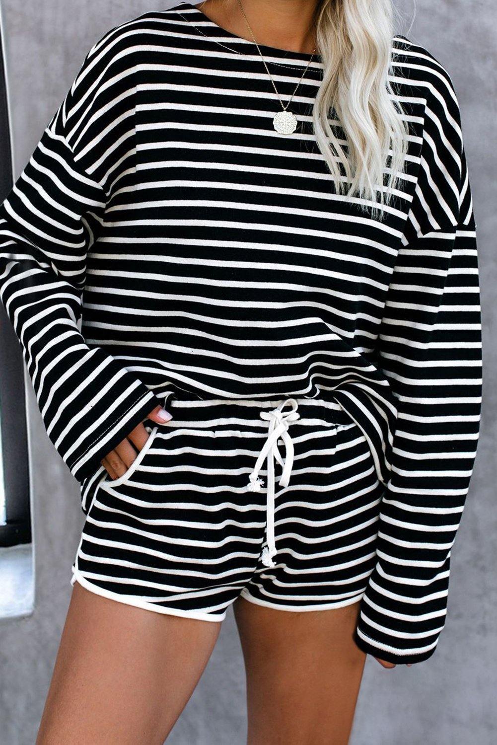 Stella Striped Black White Lounge Set - The Bohemian Closet